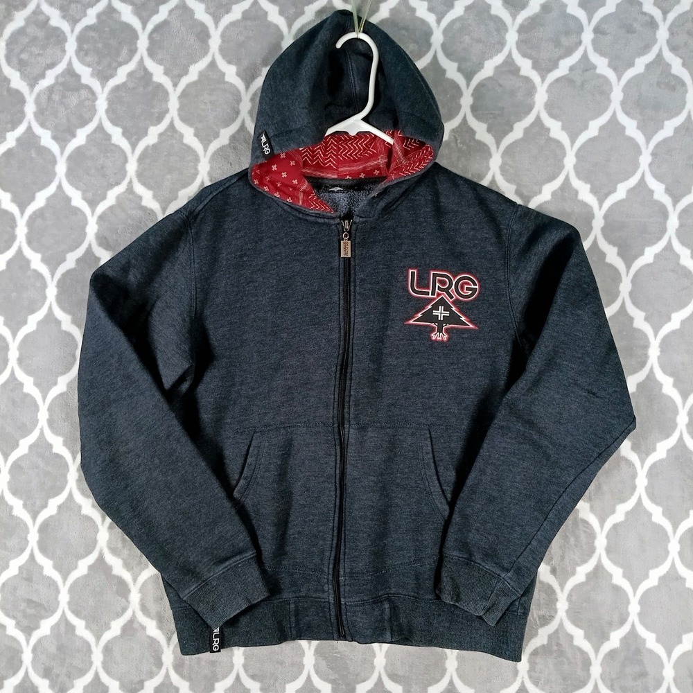 LRG Hoodie Mens Medium Grey Red Full Zip Logo